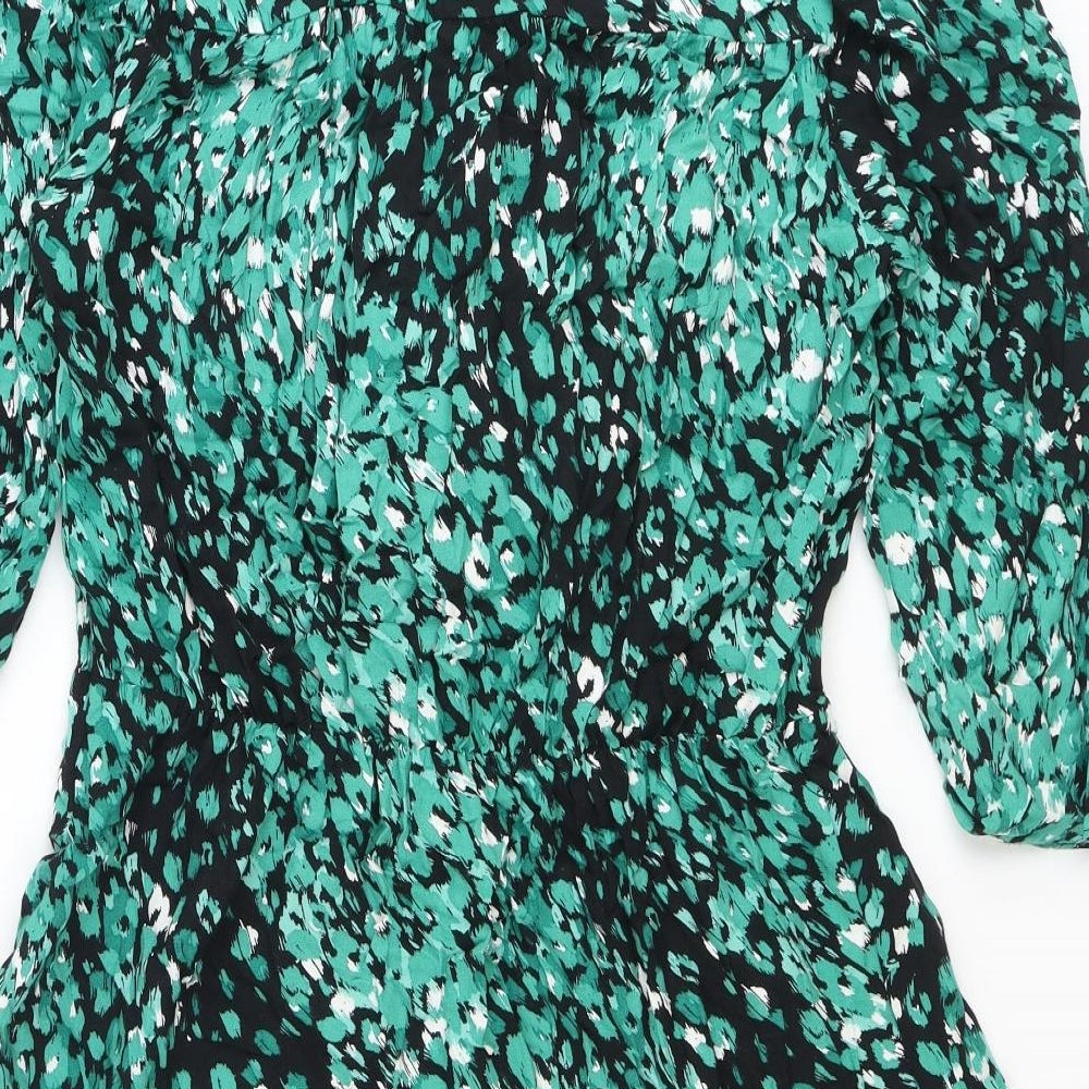 Dorothy Perkins Womens Green Geometric Polyester Shirt Dress Size 12 Collared Pullover