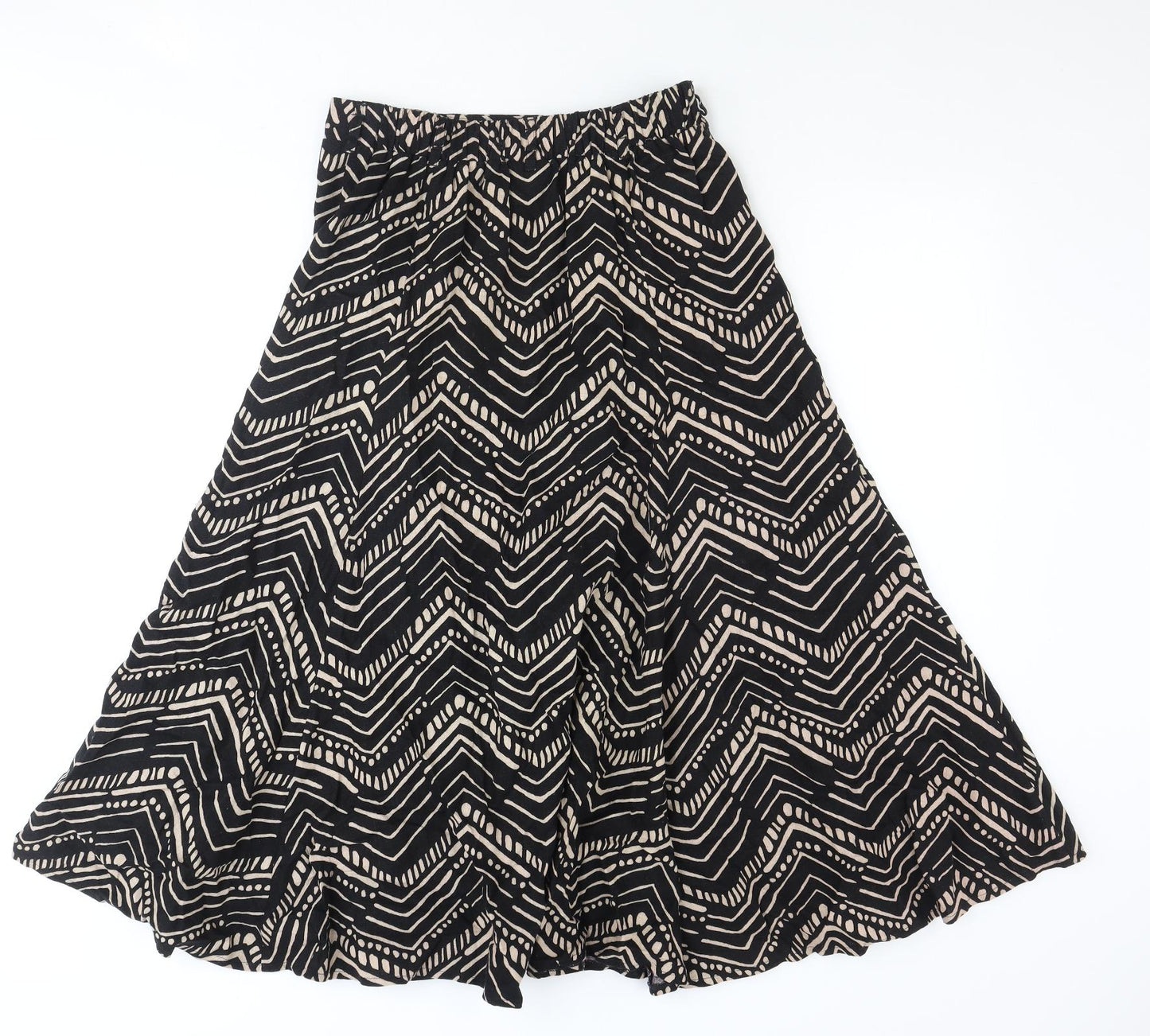 BHS Womens Black Geometric Linen Swing Skirt Size 10