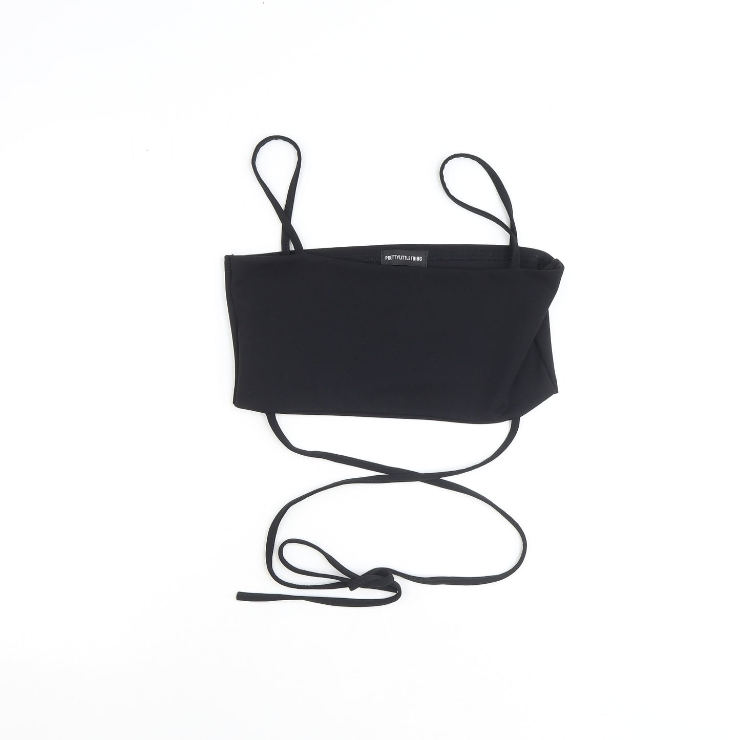 PRETTYLITTLETHING Womens Black Polyester Cropped Tank Size 14 Square Neck