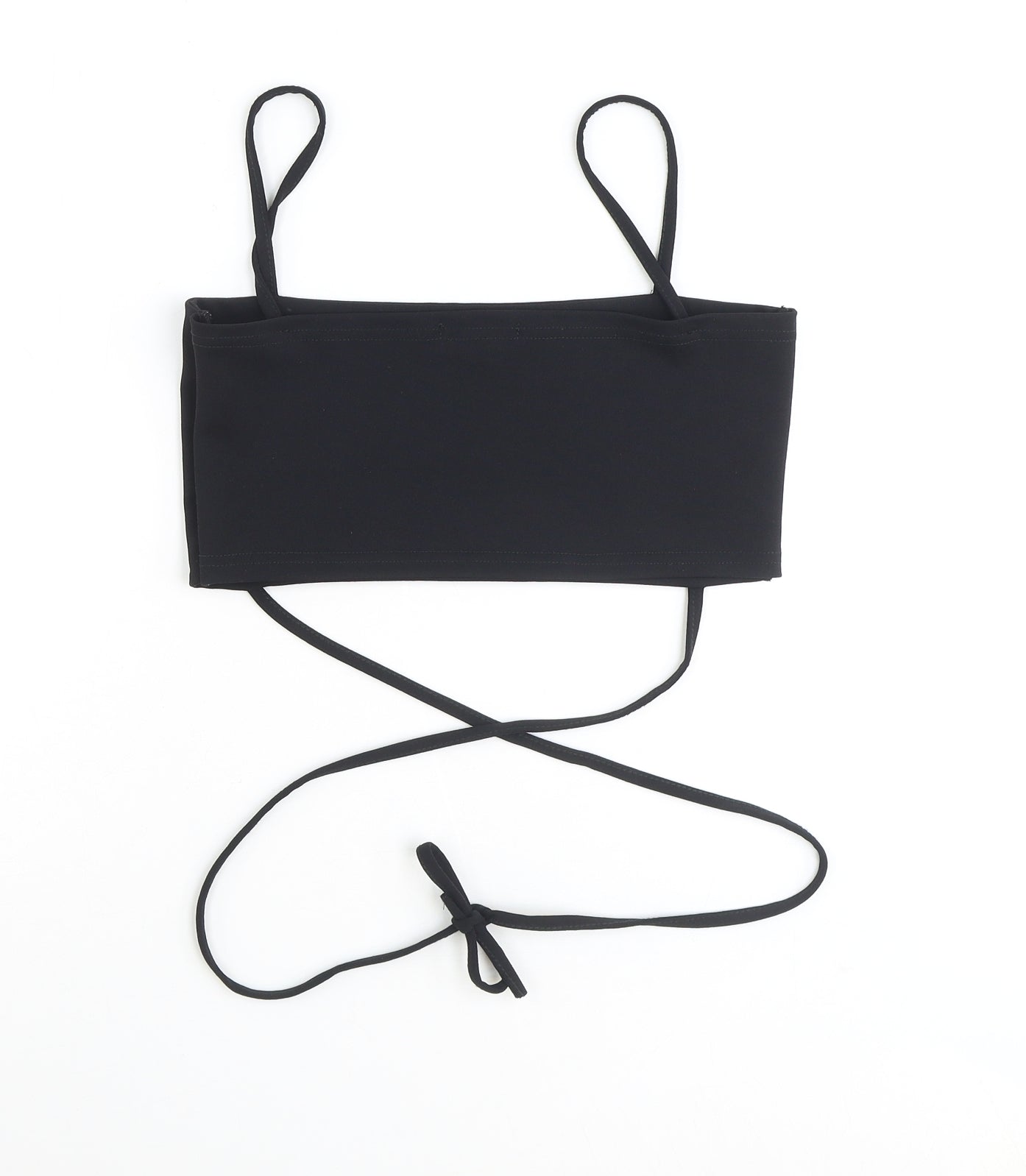 PRETTYLITTLETHING Womens Black Polyester Cropped Tank Size 14 Square Neck