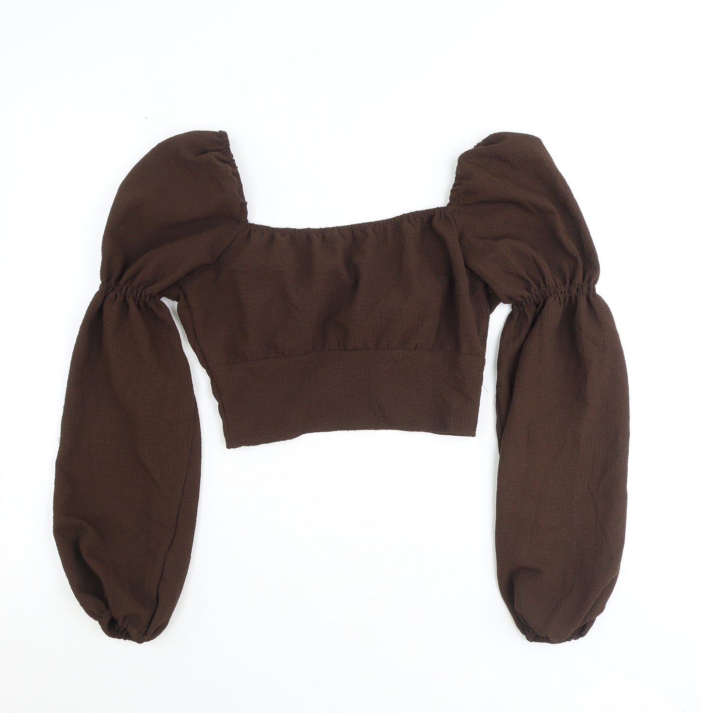 Preworn Womens Brown Polyester Cropped Blouse Size 10 V-Neck