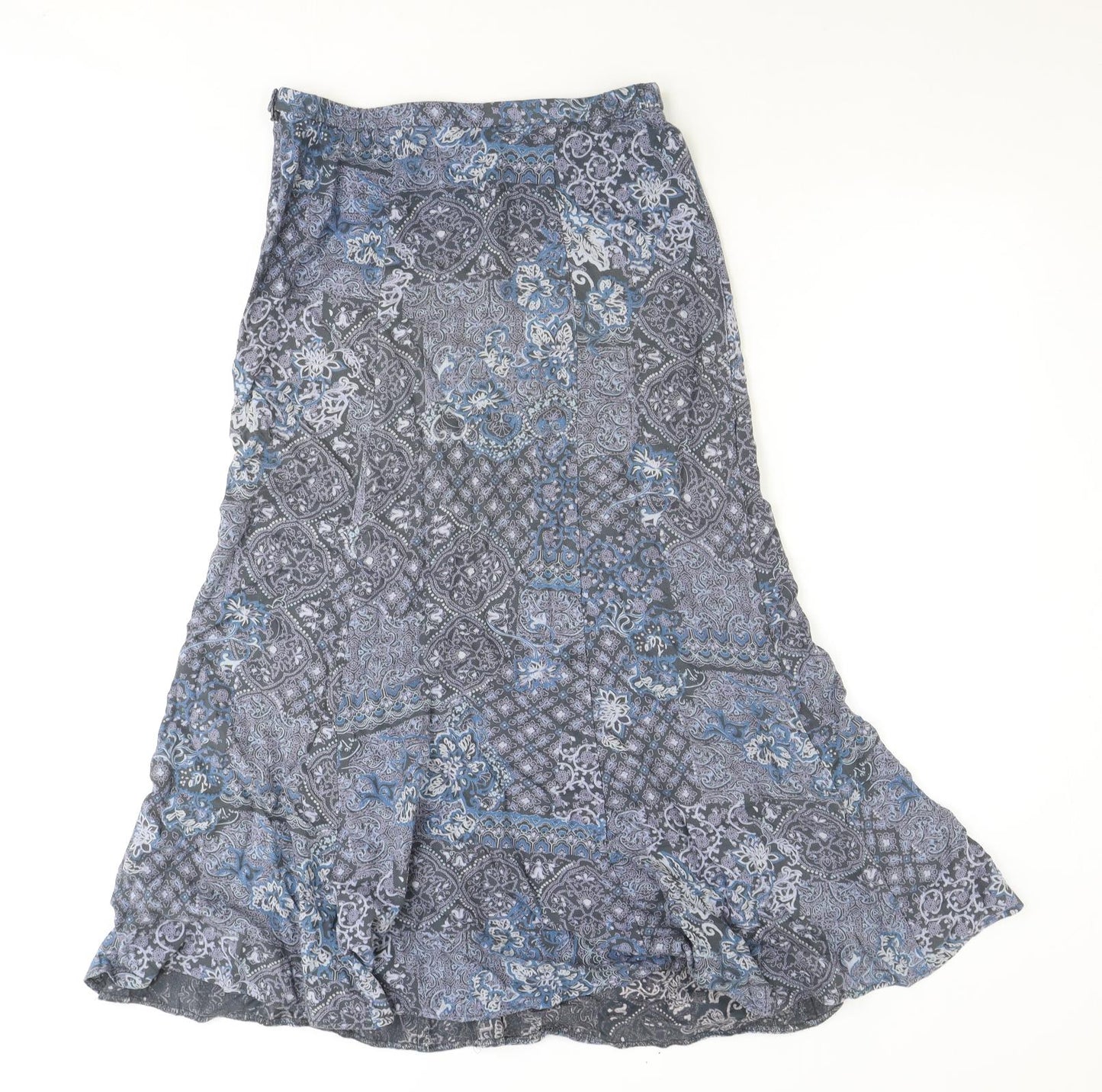 Marks and Spencer Womens Blue Geometric Viscose Peasant Skirt Size 10 Zip