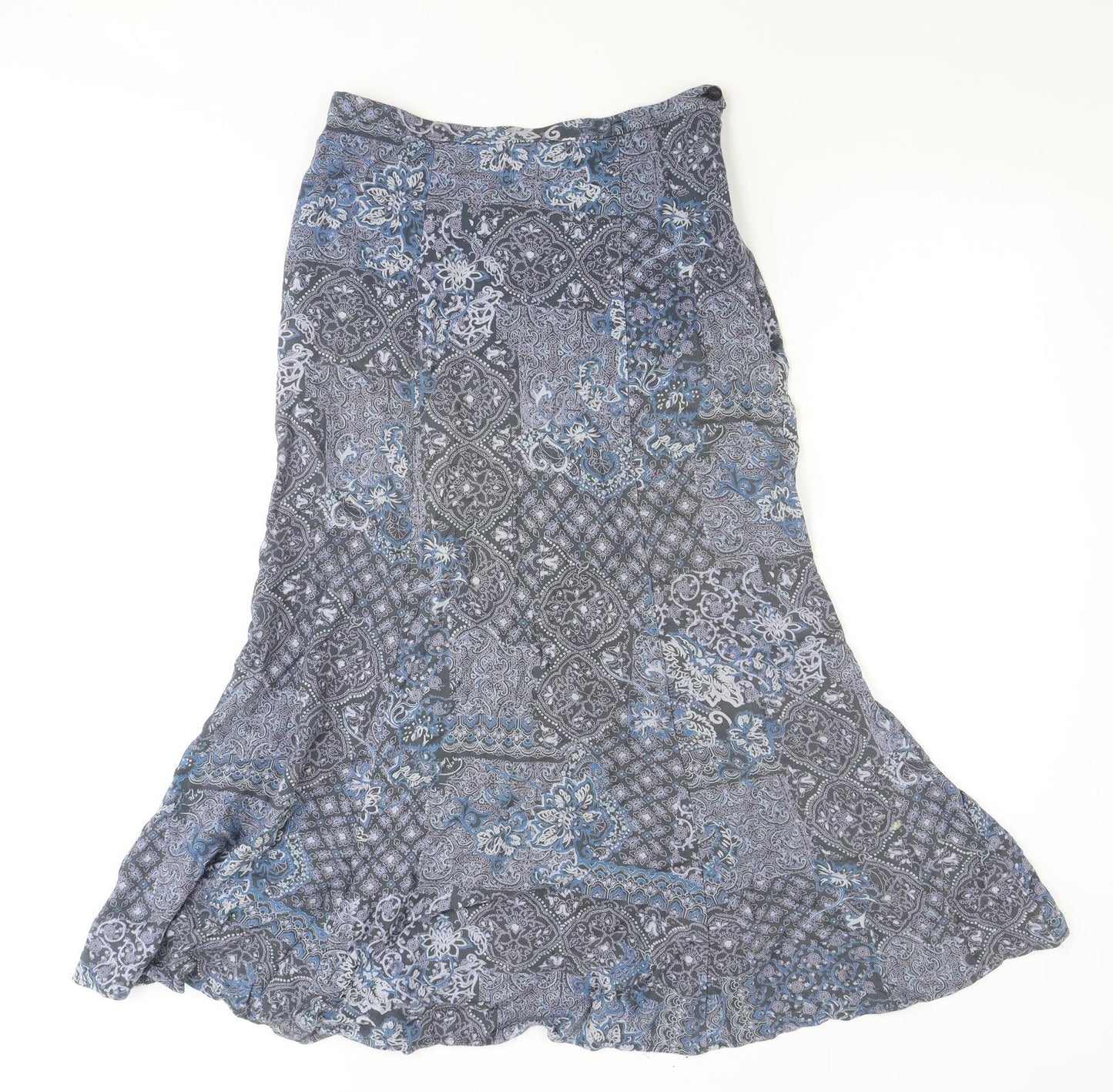 Marks and Spencer Womens Blue Geometric Viscose Peasant Skirt Size 10 Zip