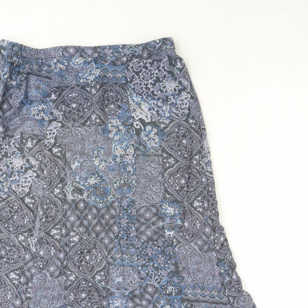 Marks and Spencer Womens Blue Geometric Viscose Peasant Skirt Size 10 Zip