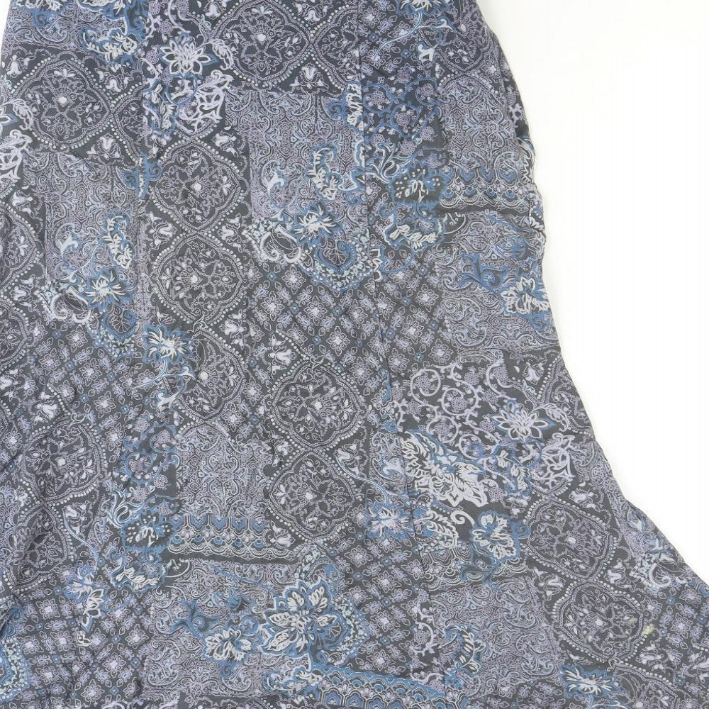 Marks and Spencer Womens Blue Geometric Viscose Peasant Skirt Size 10 Zip