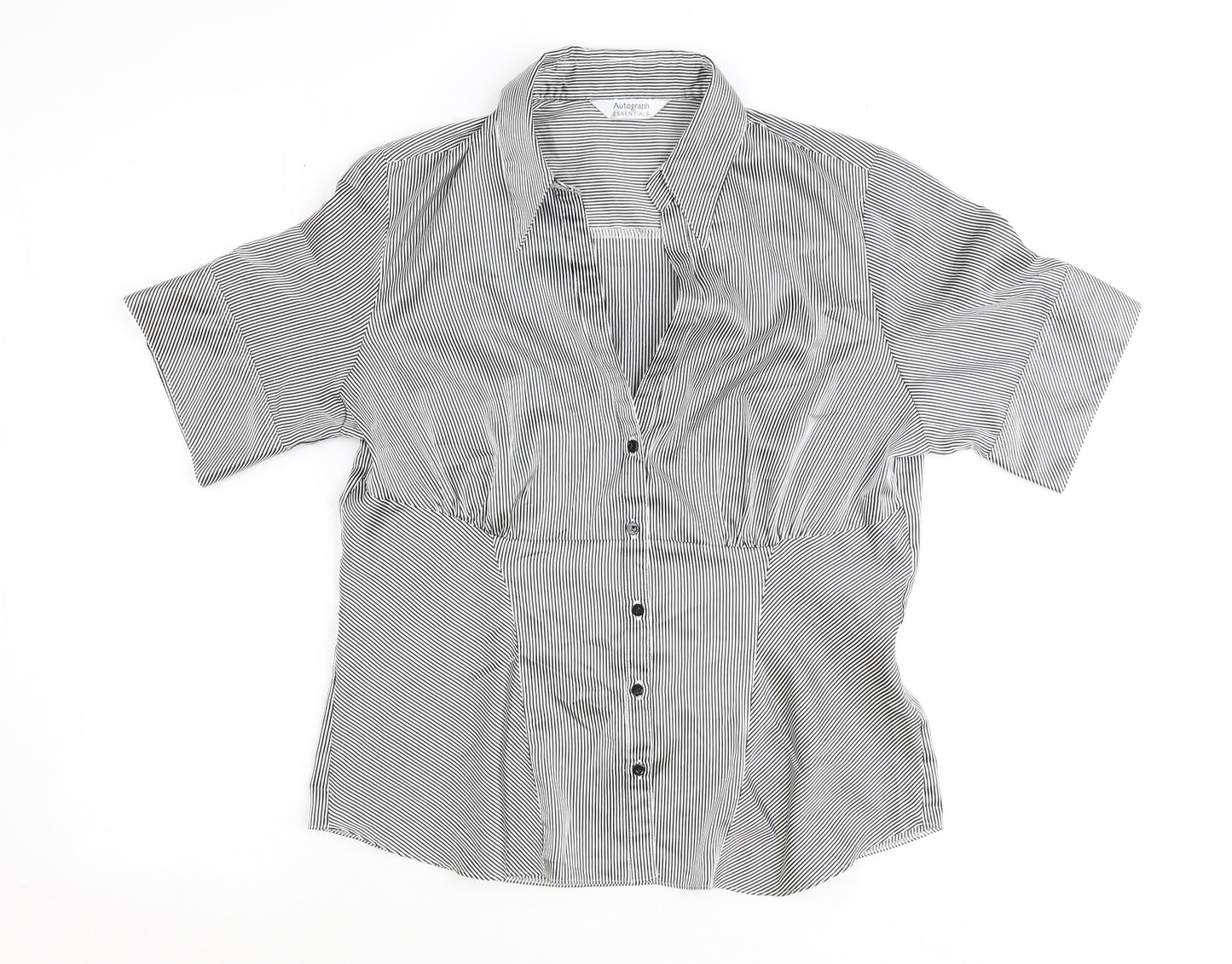 Autograph Womens Black Striped Polyester Basic Button-Up Size 16 Collared