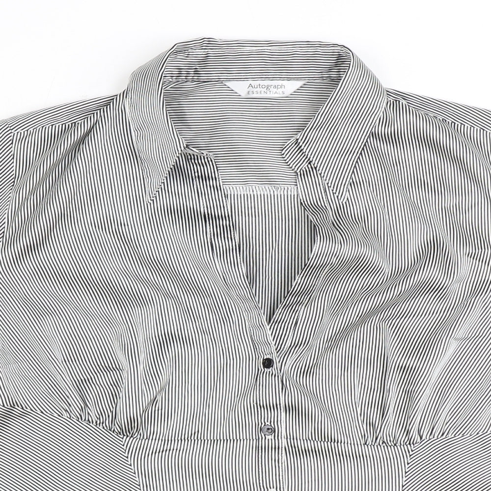 Autograph Womens Black Striped Polyester Basic Button-Up Size 16 Collared