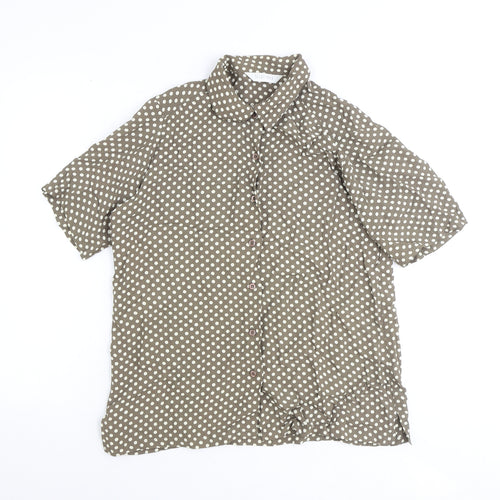 Selective Womens Brown Polka Dot Viscose Basic Button-Up Size 12 Collared
