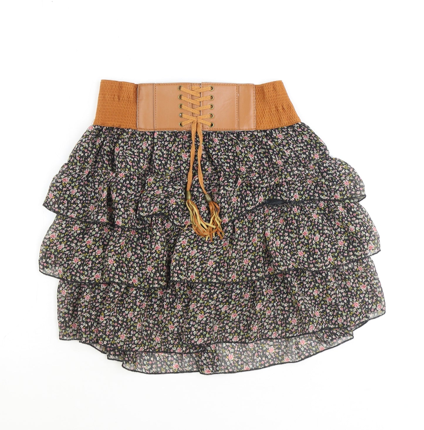 New Look Girls Brown Geometric Polyester A-Line Skirt Size 16 Years Regular Pull On