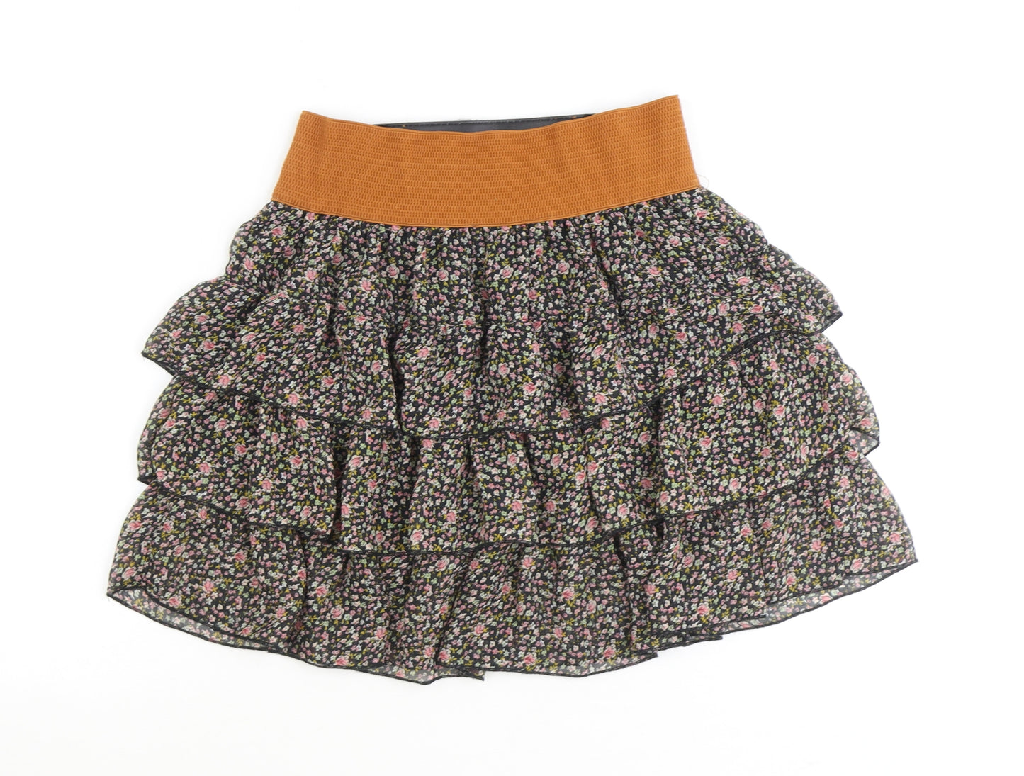 New Look Girls Brown Geometric Polyester A-Line Skirt Size 16 Years Regular Pull On