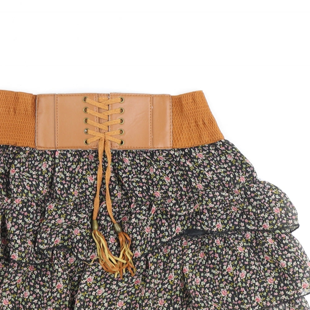 New Look Girls Brown Geometric Polyester A-Line Skirt Size 16 Years Regular Pull On
