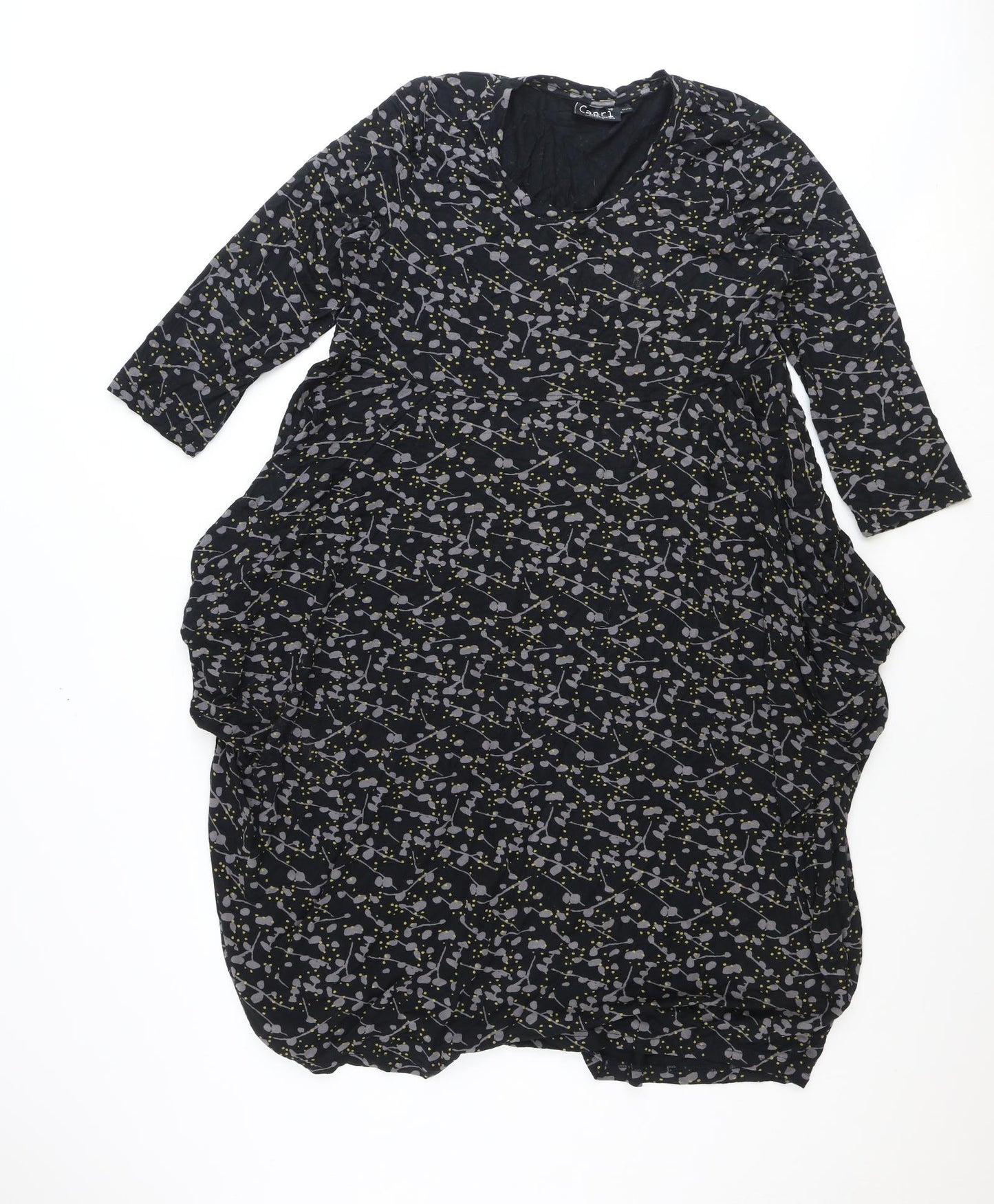 Capri Womens Black Geometric Viscose A-Line Size M Scoop Neck Pullover