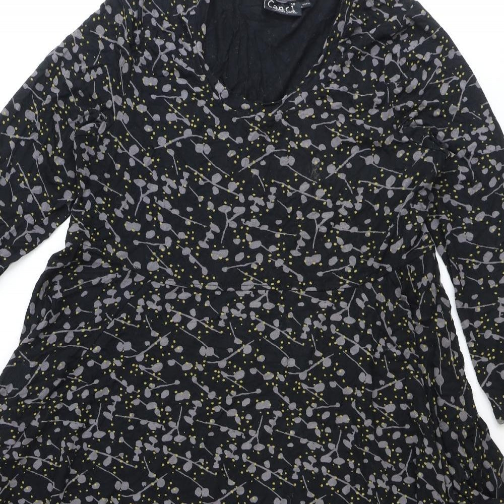 Capri Womens Black Geometric Viscose A-Line Size M Scoop Neck Pullover