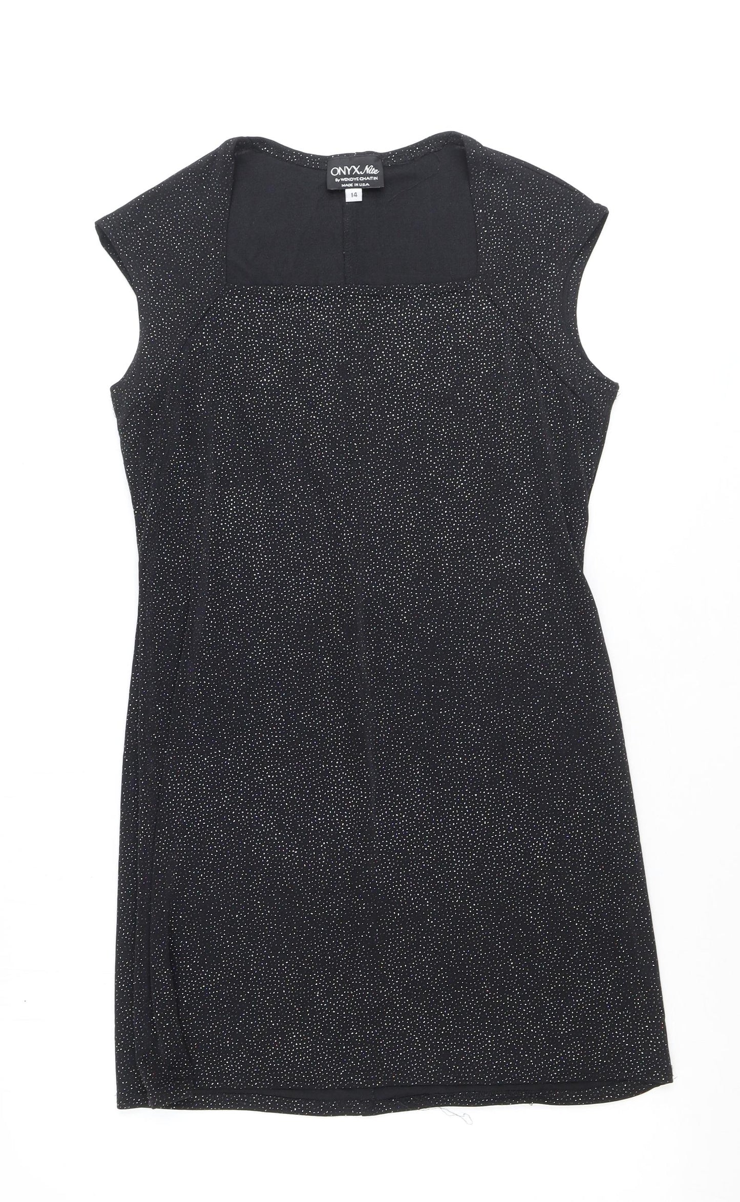 Onyx Nite Womens Black Polyester Sheath Size 14 Square Neck Pullover