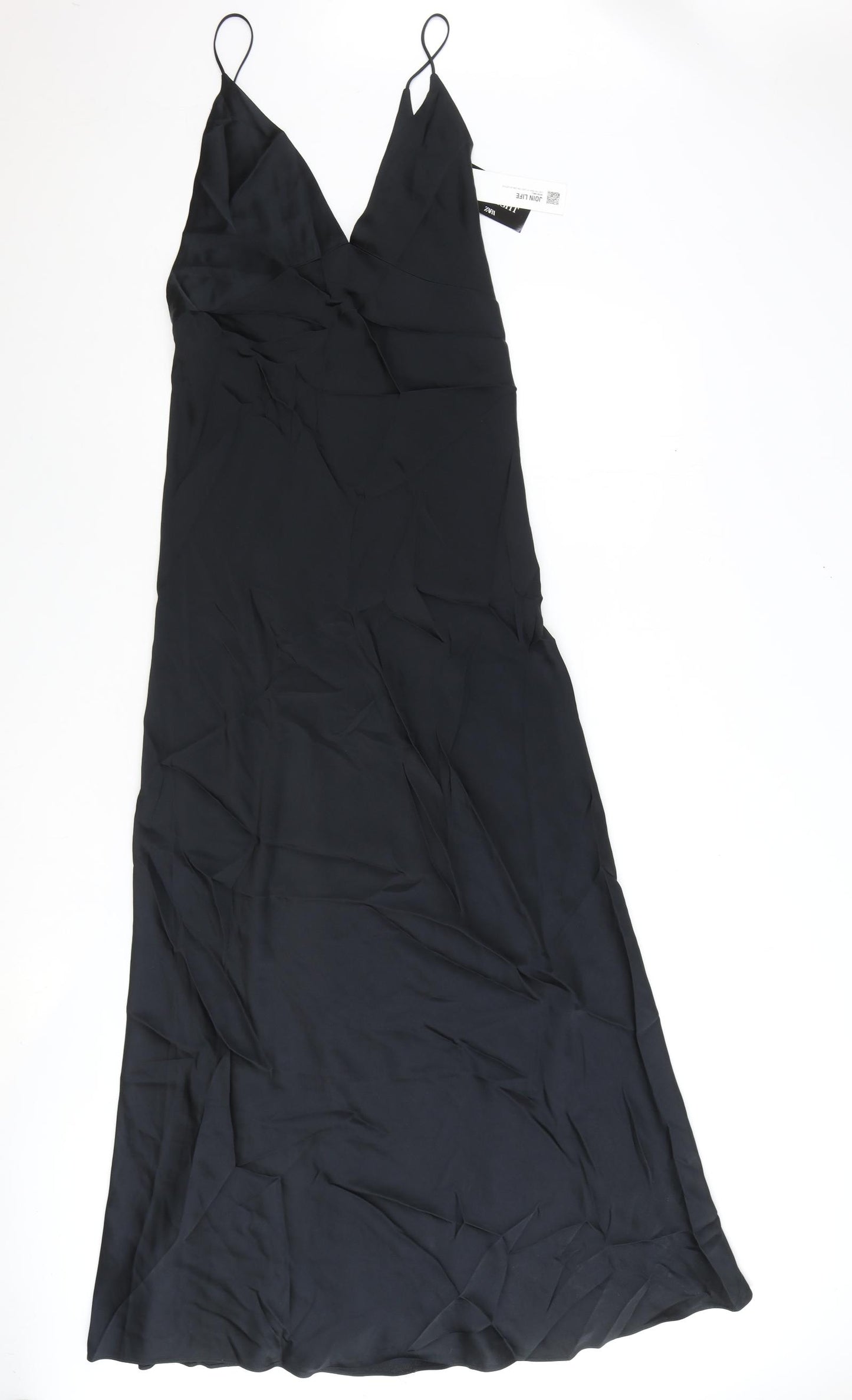 Zara Womens Black Polyester Maxi Size S V-Neck Zip
