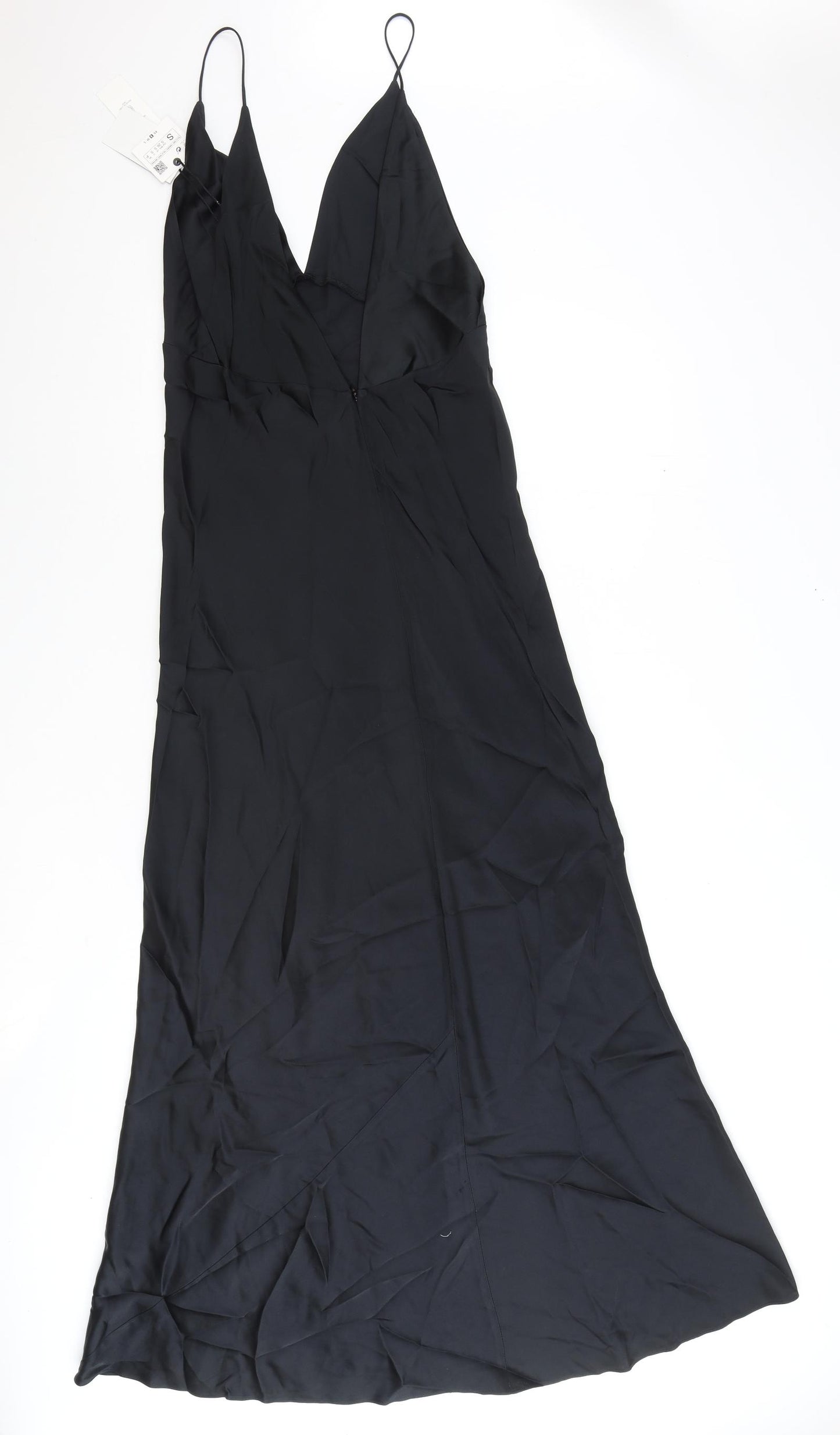 Zara Womens Black Polyester Maxi Size S V-Neck Zip