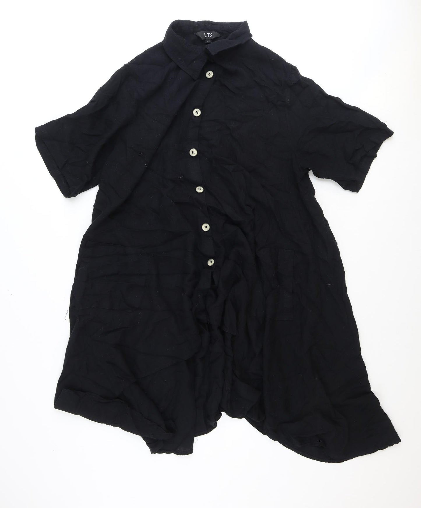 LTS Womens Black Polyester Shirt Dress Size 18 Collared Button