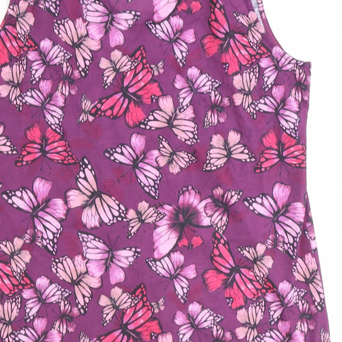 Bonmarché Womens Purple Polyester Basic Tank Size 14 V-Neck - Butterfly Pattern