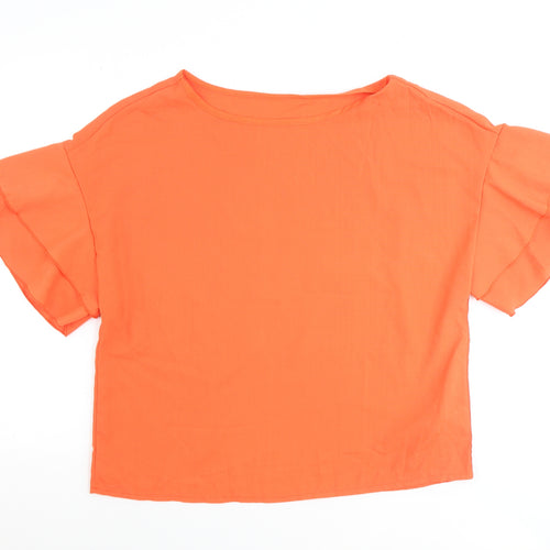 Leasty Womens Orange Polyester Basic T-Shirt Size L Round Neck