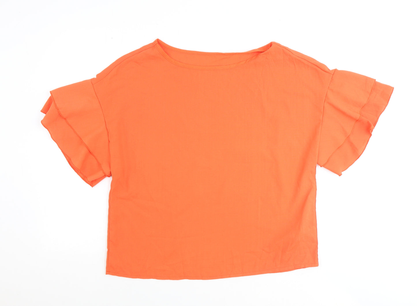 Leasty Womens Orange Polyester Basic T-Shirt Size L Round Neck