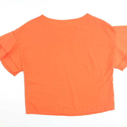 Leasty Womens Orange Polyester Basic T-Shirt Size L Round Neck