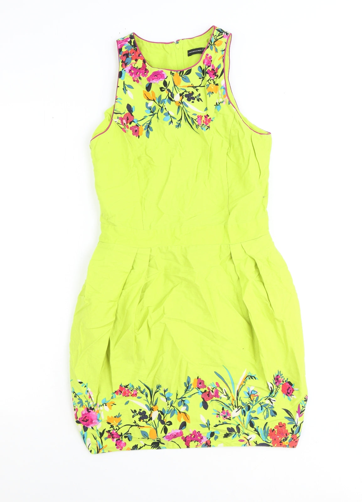 Atmosphere Womens Green Floral Polyester Sheath Size 8 Scoop Neck Zip