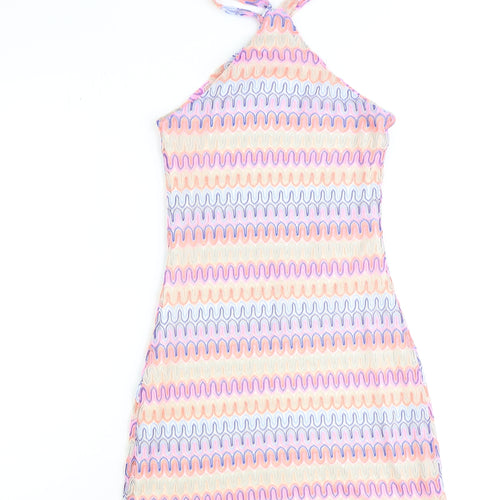 Divided by H&M Womens Multicoloured Geometric Polyester Mini Size 2XS Halter Pullover