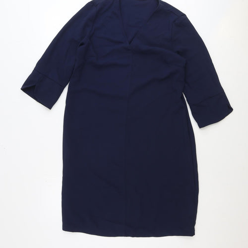 Marks and Spencer Womens Blue Polyester Sheath Size 12 V-Neck Pullover