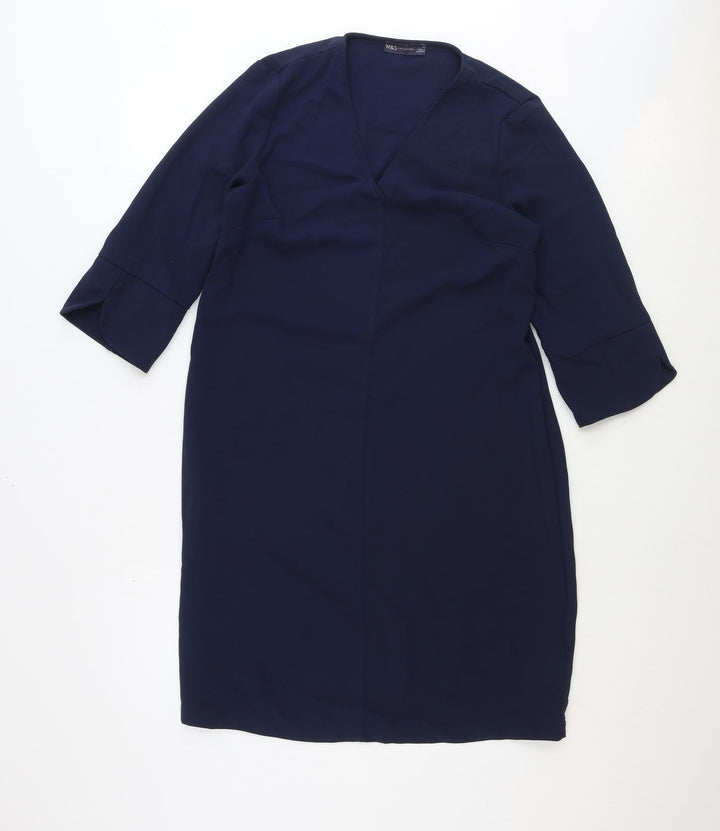 Marks and Spencer Womens Blue Polyester Sheath Size 12 V-Neck Pullover