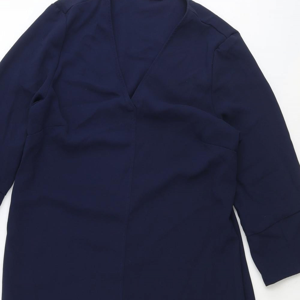 Marks and Spencer Womens Blue Polyester Sheath Size 12 V-Neck Pullover