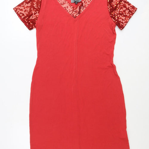 Slinky Brand Womens Red Acetate Sheath Size M V-Neck Pullover