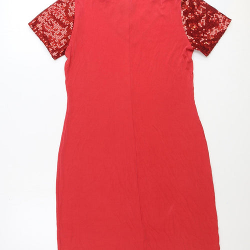 Slinky Brand Womens Red Acetate Sheath Size M V-Neck Pullover
