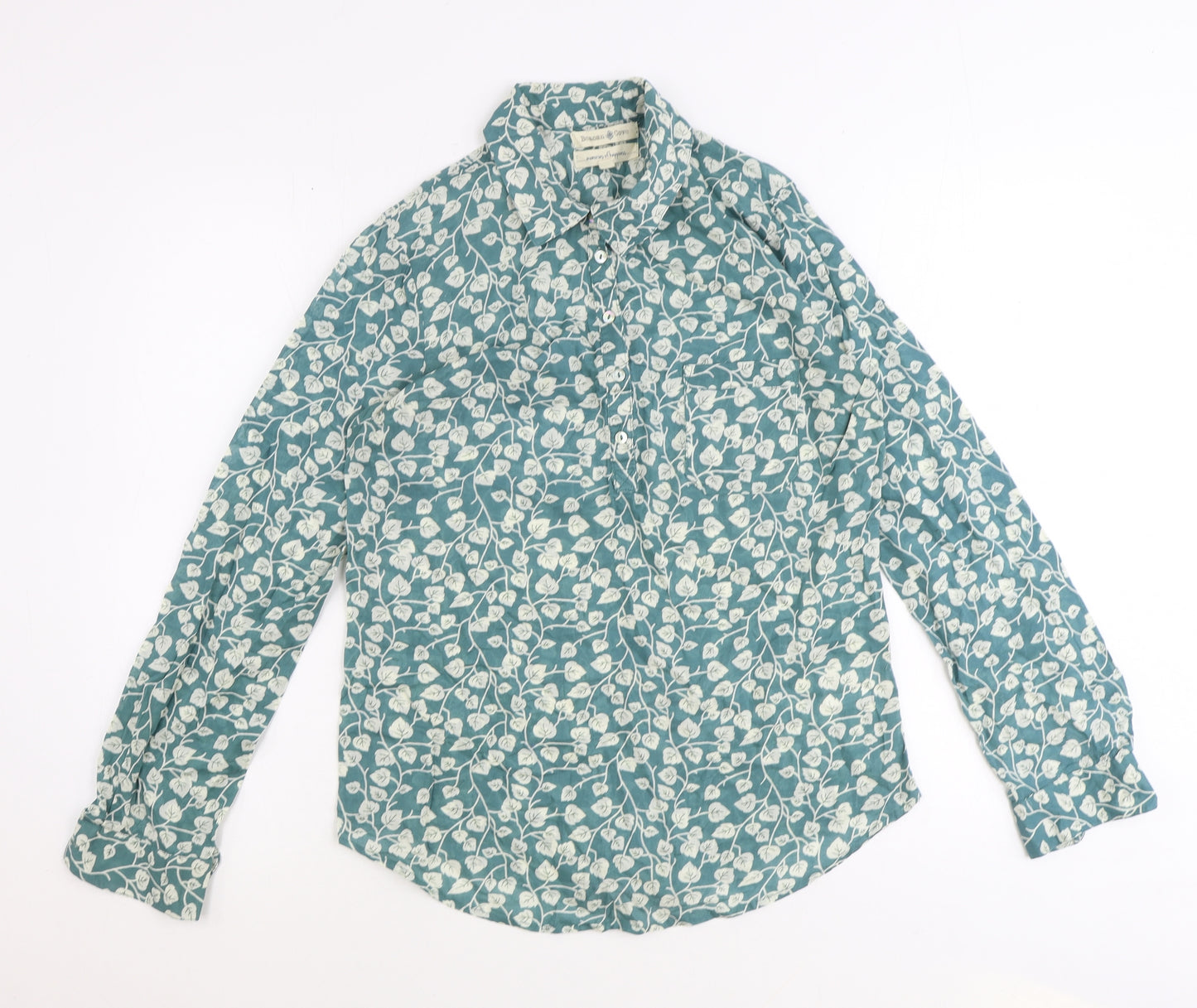 Beacan Grove Womens Black Floral 100% Cotton Basic Button-Up Size S Collared