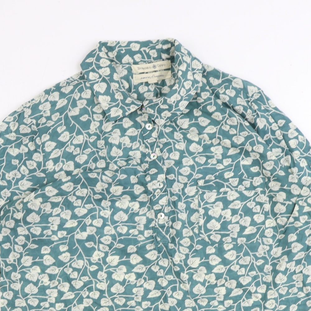Beacan Grove Womens Black Floral 100% Cotton Basic Button-Up Size S Collared