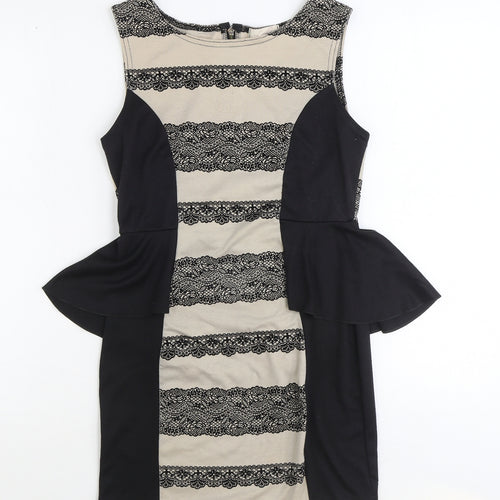 lustre Womens Black Polyester Pencil Dress Size 10 Boat Neck Zip