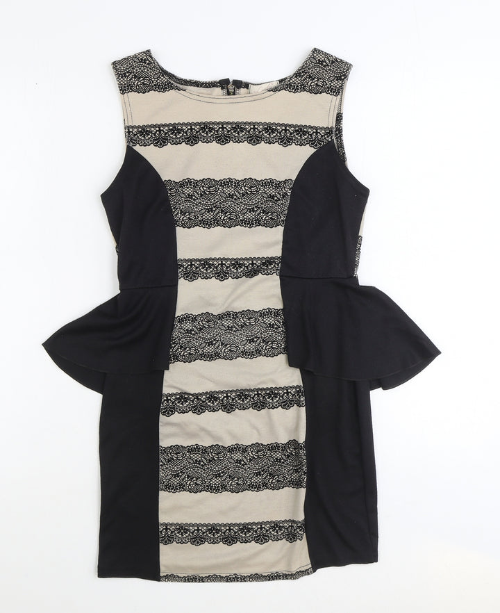 lustre Womens Black Polyester Pencil Dress Size 10 Boat Neck Zip