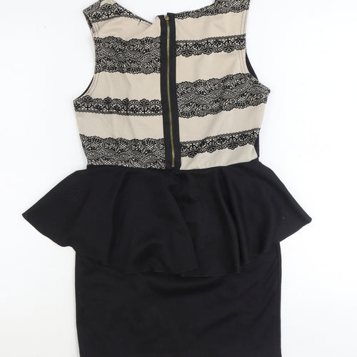 lustre Womens Black Polyester Pencil Dress Size 10 Boat Neck Zip