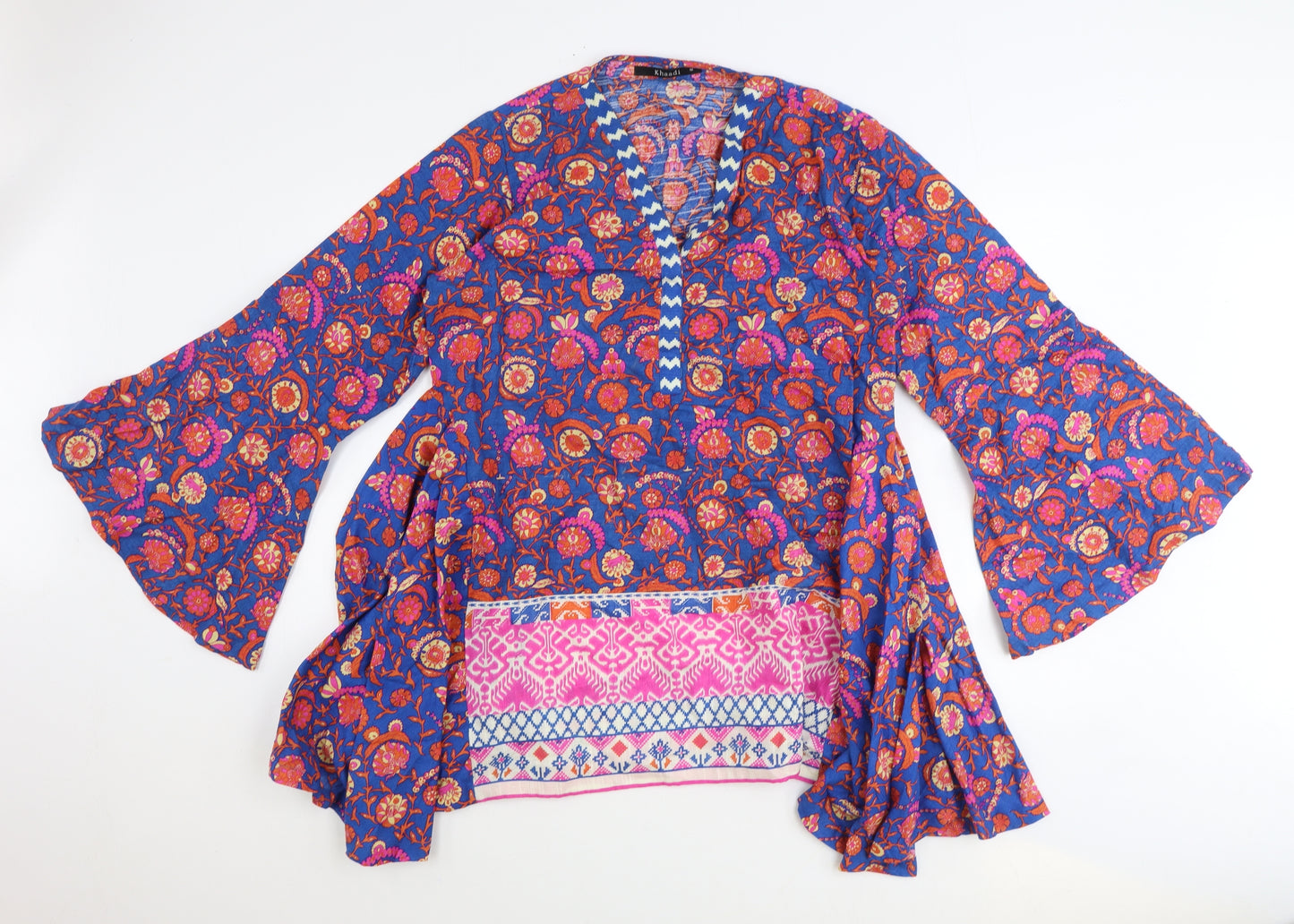 Khaadi Womens Blue Geometric 100% Cotton A-Line Size 16 V-Neck Pullover