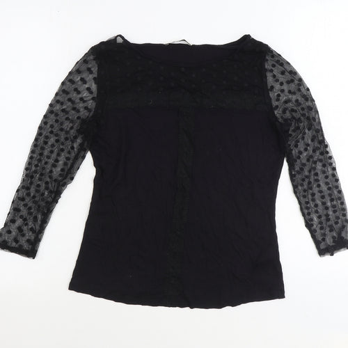 Oasis Womens Black Viscose Basic Blouse Size M Round Neck