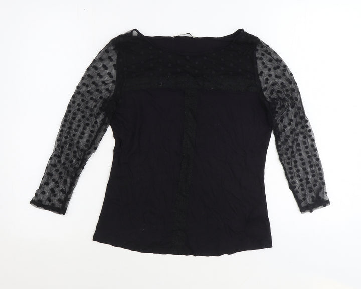 Oasis Womens Black Viscose Basic Blouse Size M Round Neck