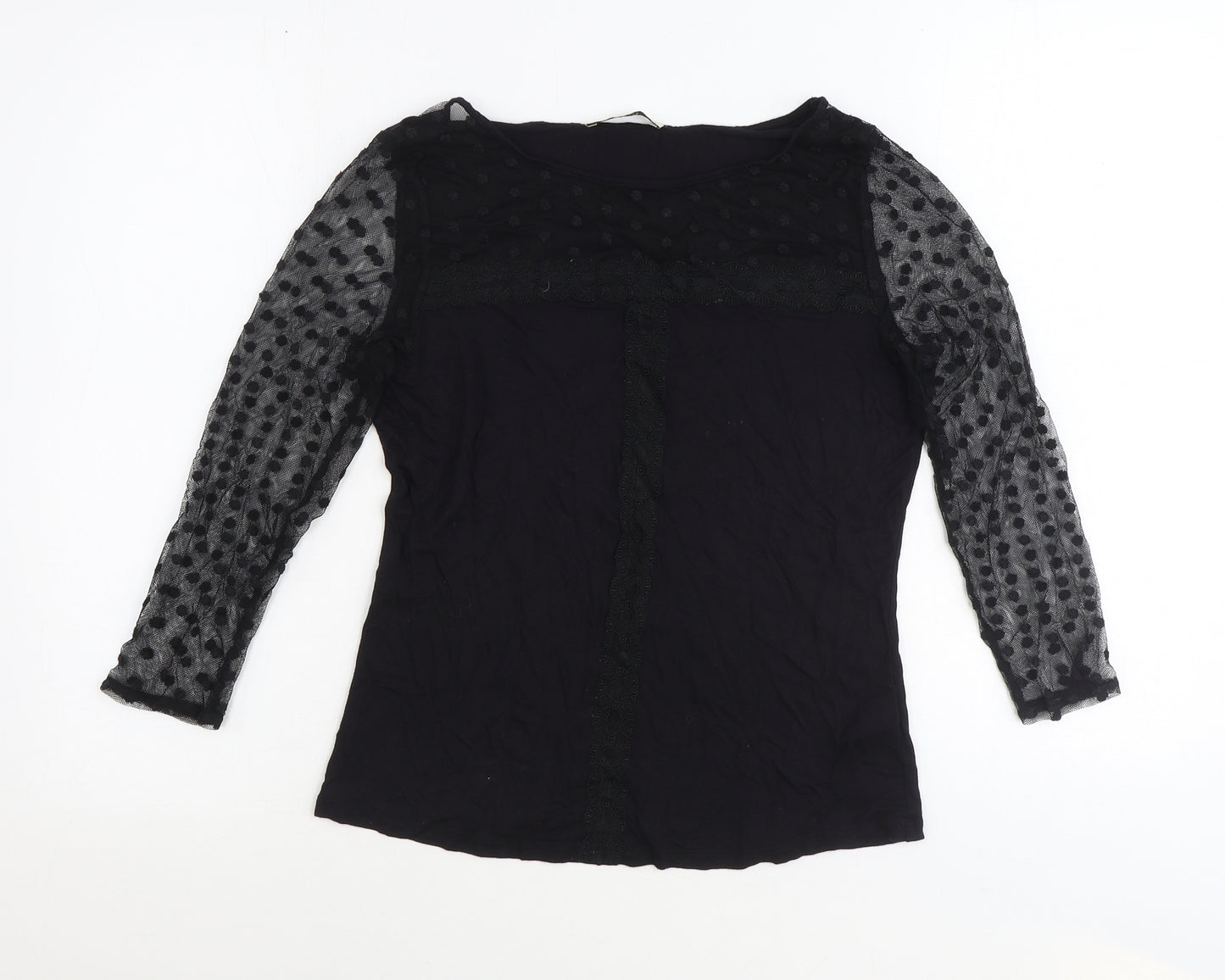 Oasis Womens Black Viscose Basic Blouse Size M Round Neck