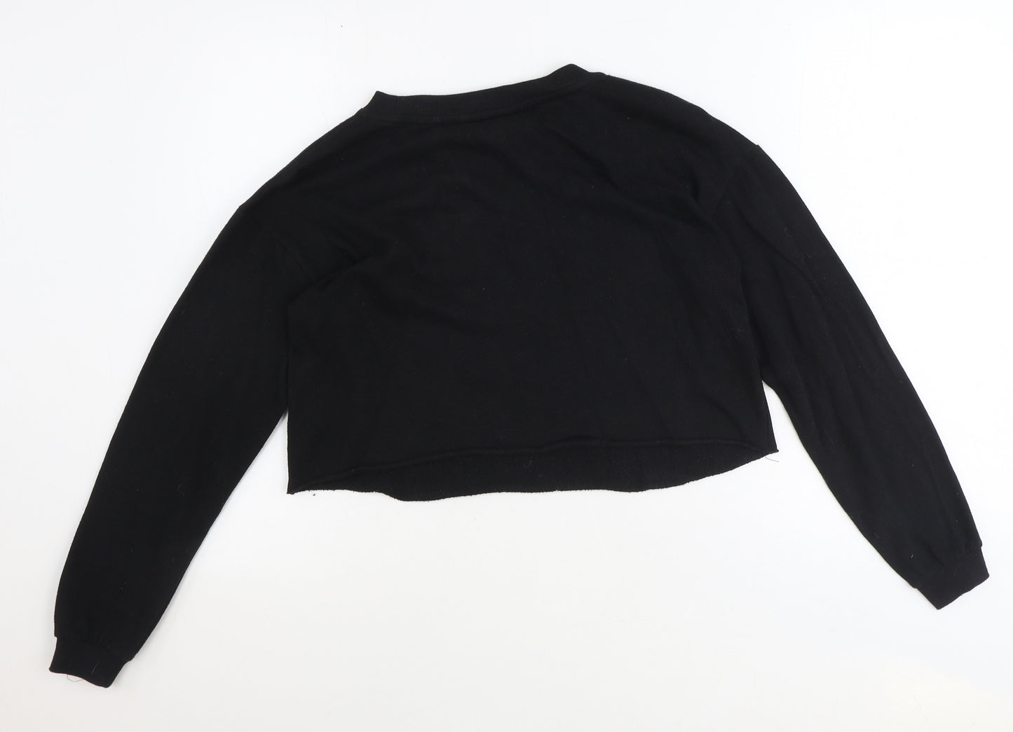 New Look Womens Black Cotton Pullover Sweatshirt Size 10 Pullover - Cropped, Unicorn