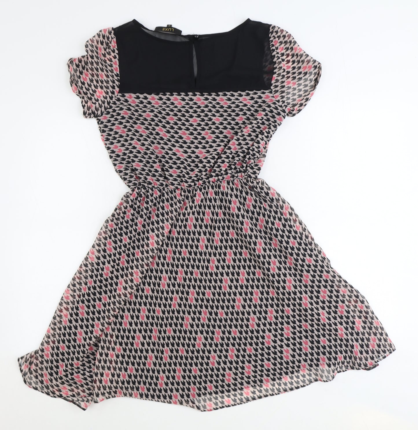Luxe Womens Pink Geometric Polyester Skater Dress Size 10 Round Neck Button