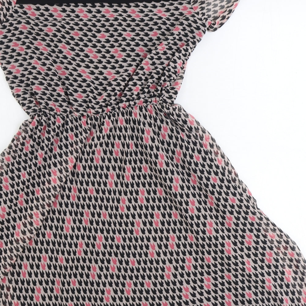 Luxe Womens Pink Geometric Polyester Skater Dress Size 10 Round Neck Button