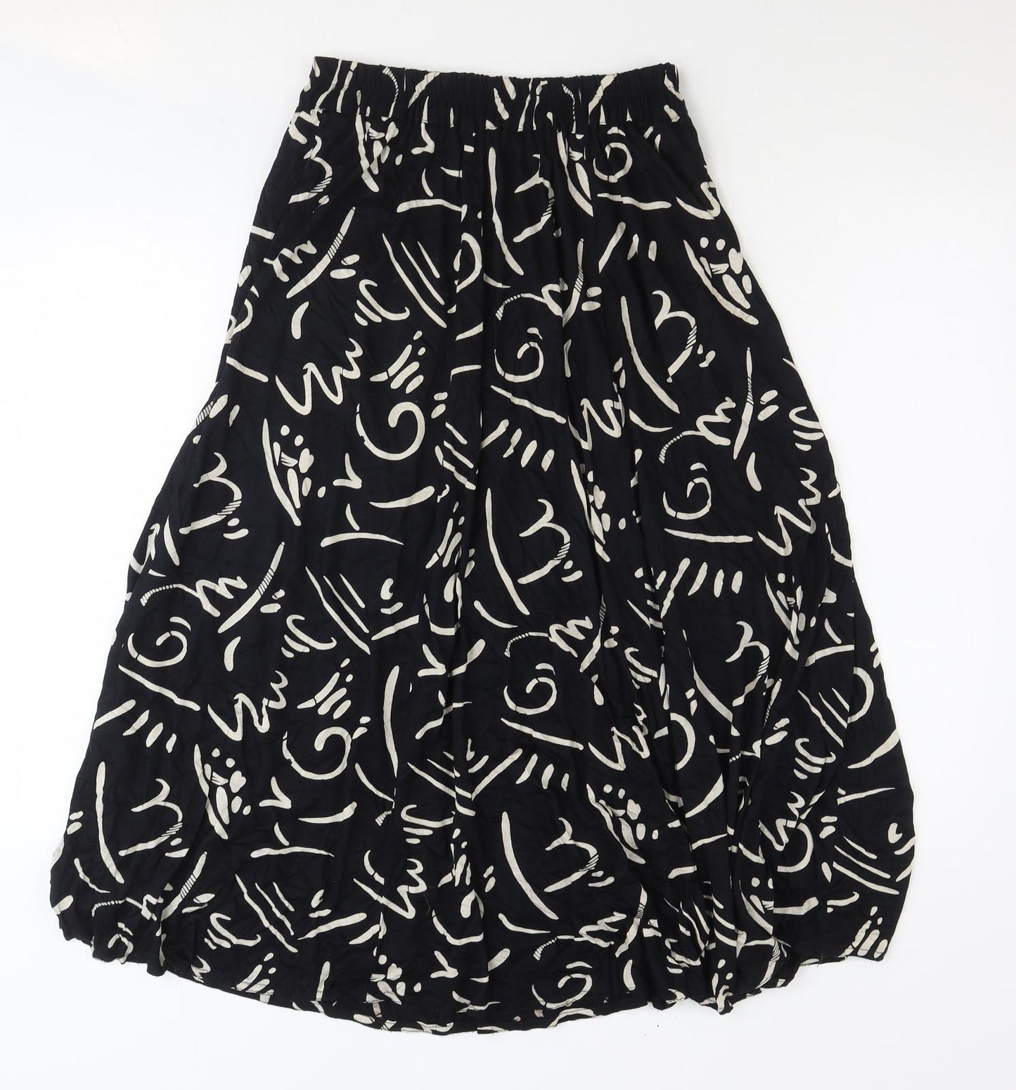 Preworn Womens Black Geometric Viscose Swing Skirt Size M
