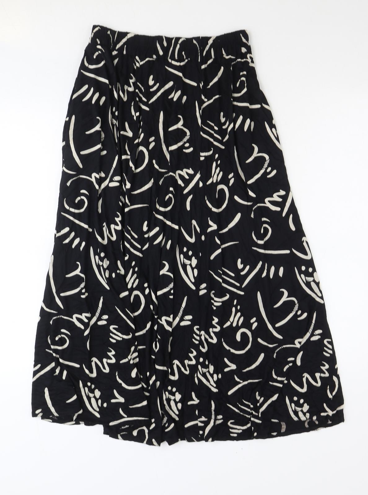 Preworn Womens Black Geometric Viscose Swing Skirt Size M