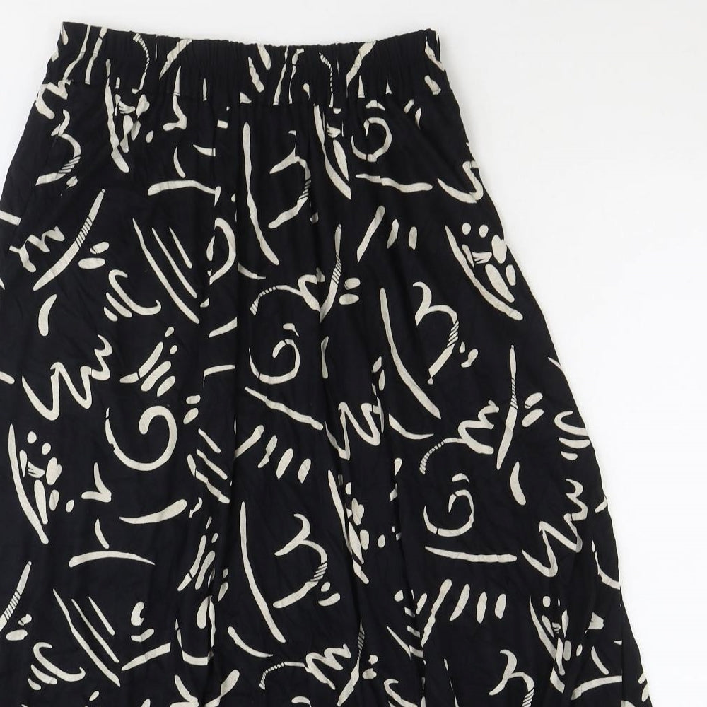 Preworn Womens Black Geometric Viscose Swing Skirt Size M