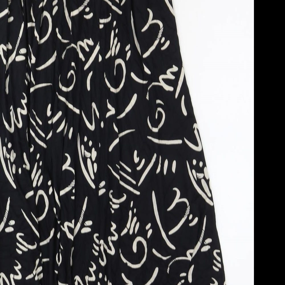 Preworn Womens Black Geometric Viscose Swing Skirt Size M