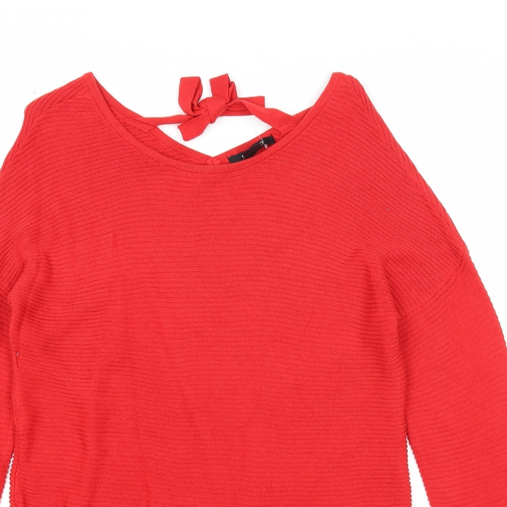 ESMARA Womens Red Scoop Neck Cotton Pullover Jumper Size S