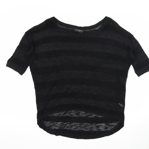 Dorothy Perkins Womens Black Scoop Neck Striped Polyester Pullover Jumper Size 14